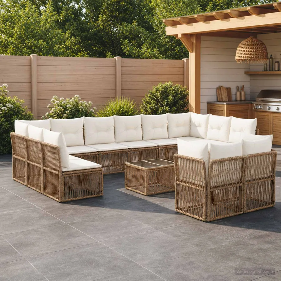 Ensemble de canapé de jardin 13 pcs Beige polyrotin