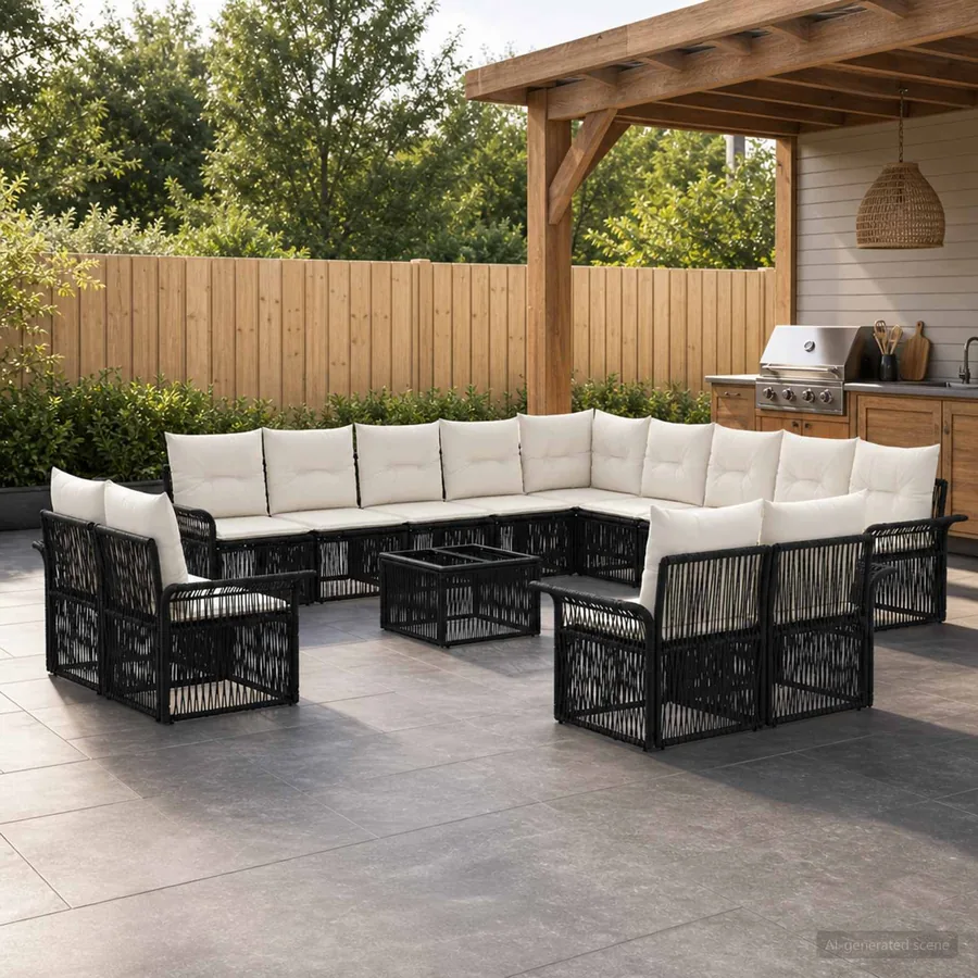 Ensemble de canapé de jardin 14 pcs Noir et blanc crème