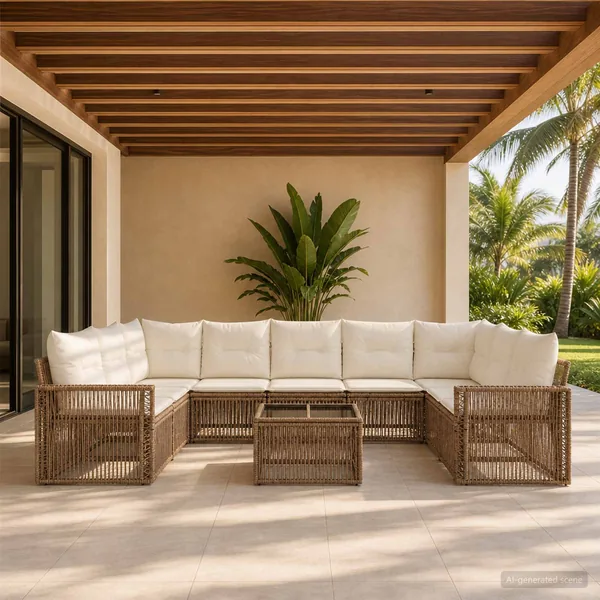 Ensemble de canapé de jardin 10 pcs Beige et blanc crème