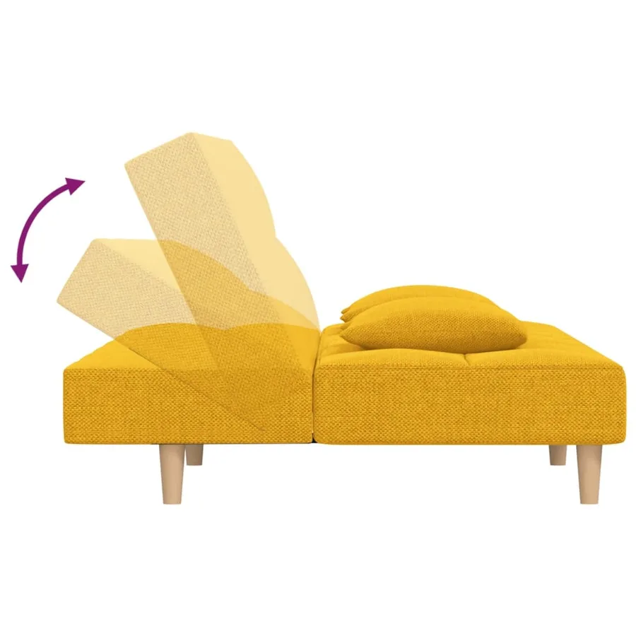 Canapé-lit à 2 places avec deux oreillers jaune tissu - 7