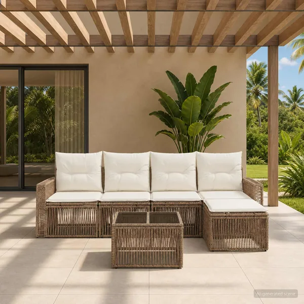 Ensemble de canapé de jardin 6 pcs Beige et blanc crème