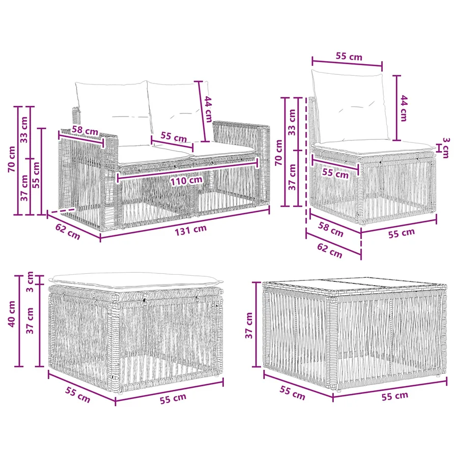 Ensemble de canapé de jardin 6 pcs Beige et blanc crème - 10