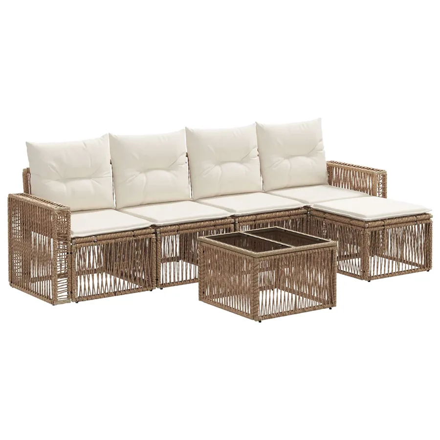 Ensemble de canapé de jardin 6 pcs Beige et blanc crème - 2