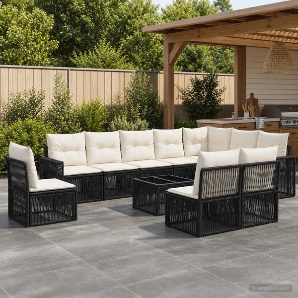 Ensemble de canapé de jardin 11 pcs Noir et blanc crème
