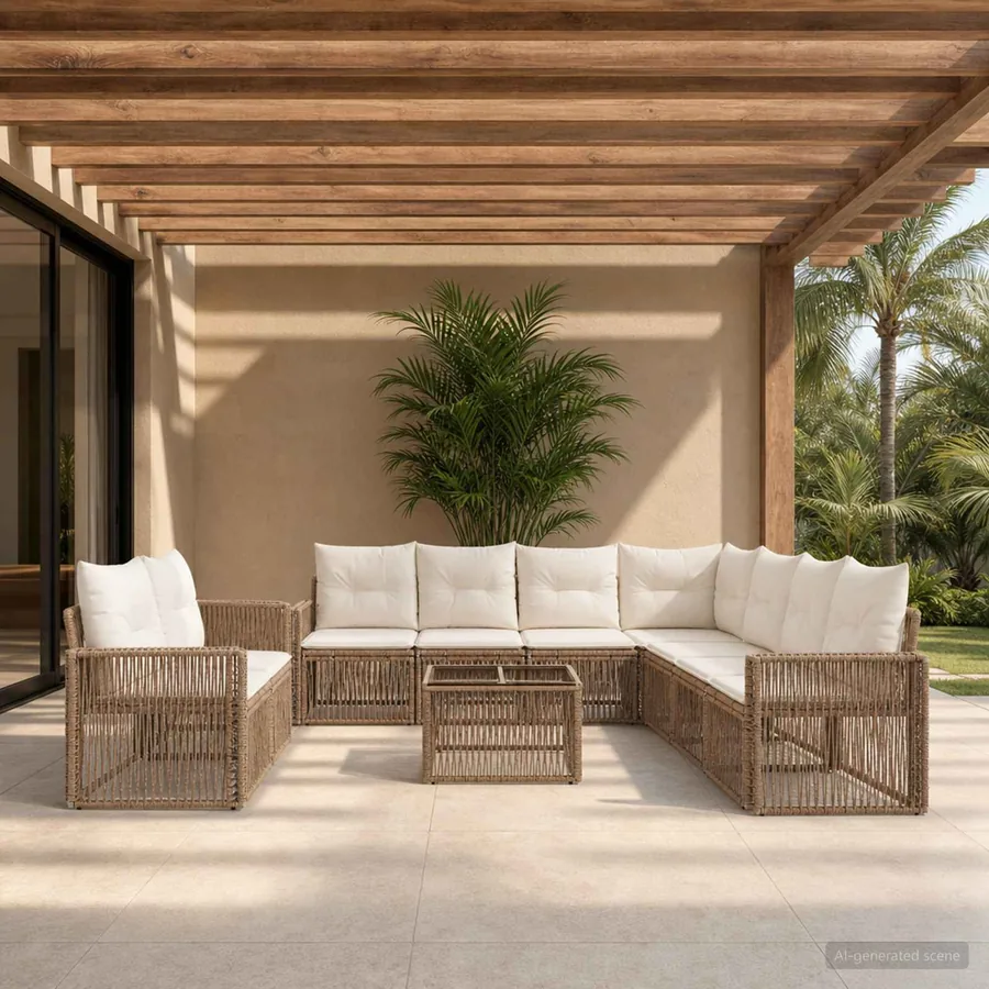Ensemble de canapé de jardin 10 pcs Beige et blanc crème