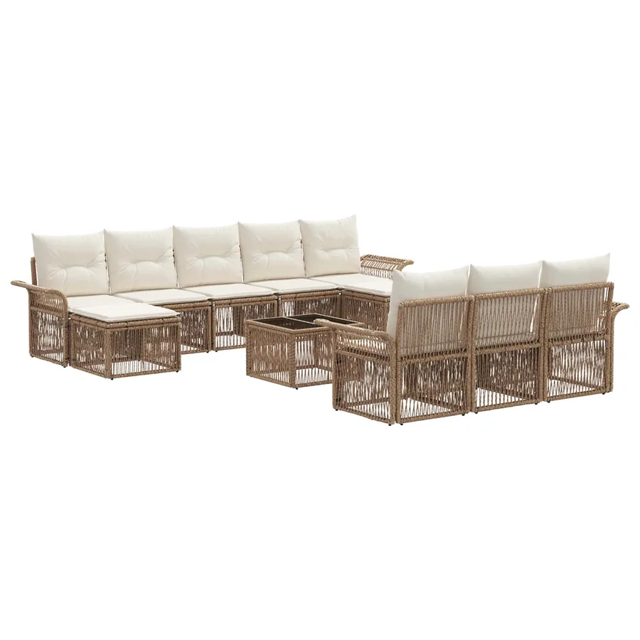 Ensemble de canapé de jardin 11 pcs Beige polyrotin - 2