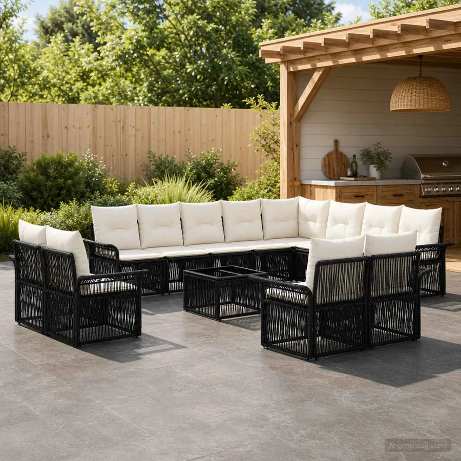 Ensemble de canapé de jardin 13 pcs Noir et blanc crème