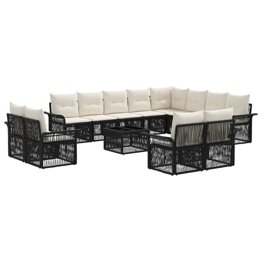 Ensemble de canapé de jardin 13 pcs Noir et blanc crème - 2