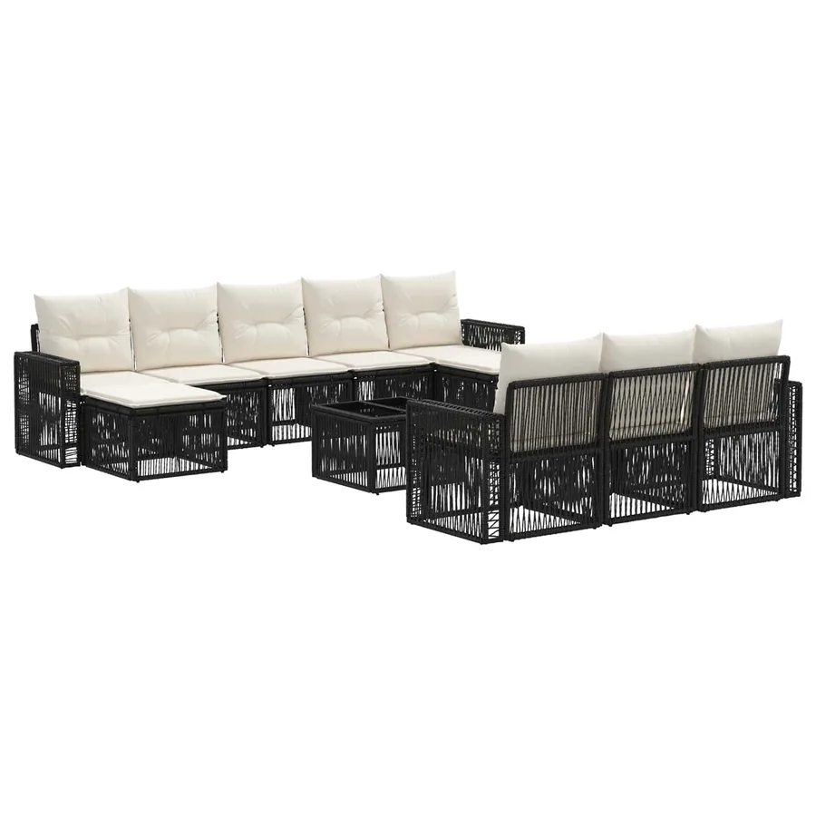 Ensemble de canapé de jardin 11 pcs Noir et blanc crème - 2