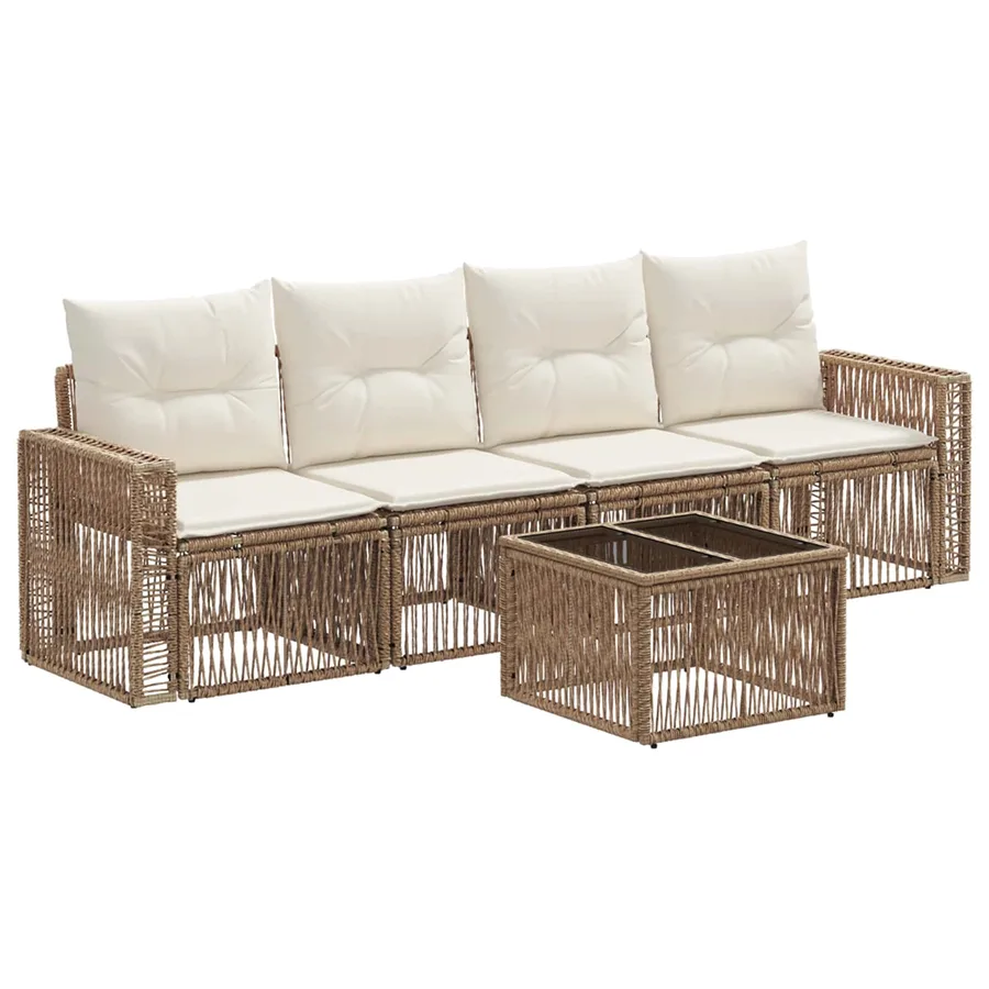 Ensemble de canapé de jardin 5 pcs Beige et blanc crème - 2