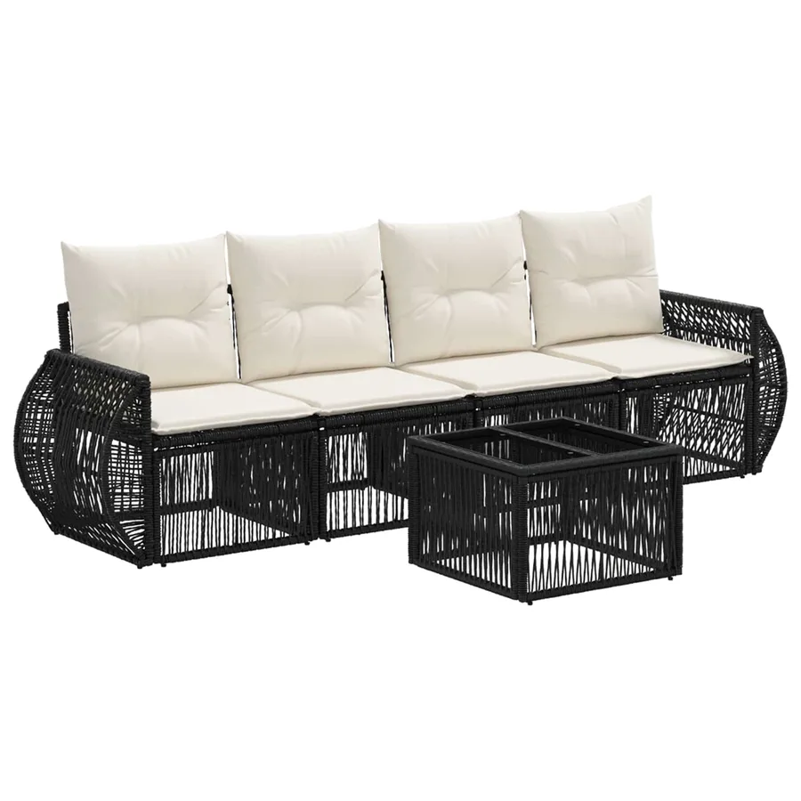 Ensemble de canapé de jardin 5 pcs Noir et blanc crème - 2