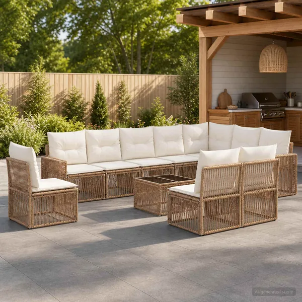 Ensemble de canapé de jardin 11 pcs Beige et blanc crème