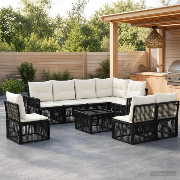 Ensemble de canapé de jardin 9 pcs Noir et blanc crème