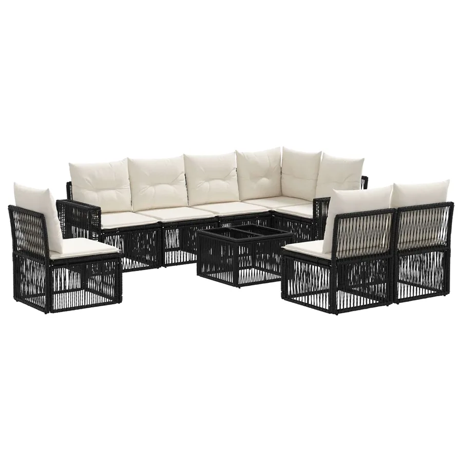 Ensemble de canapé de jardin 9 pcs Noir et blanc crème - 2