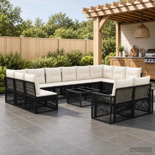 Ensemble de canapé de jardin 13 pcs Noir et blanc crème