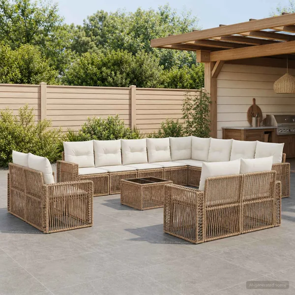 Ensemble de canapé de jardin 13 pcs Beige et blanc crème
