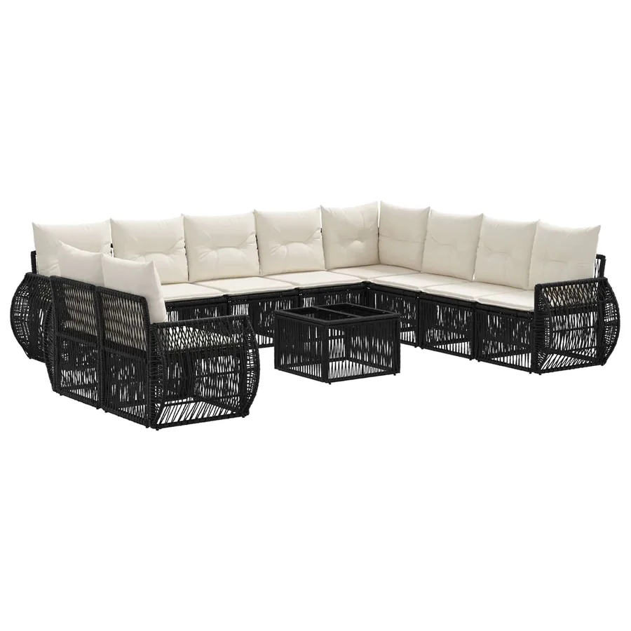 Ensemble de canapé de jardin 11 pcs Noir et blanc crème - 2