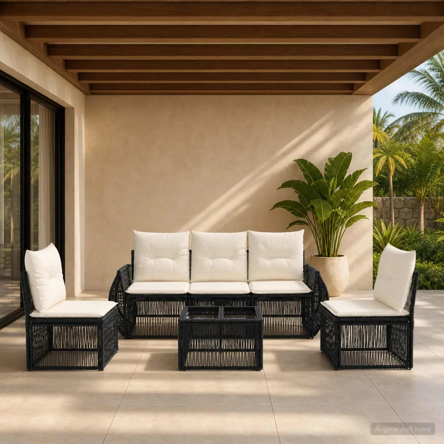 Ensemble de canapé de jardin 6 pcs Noir et blanc crème