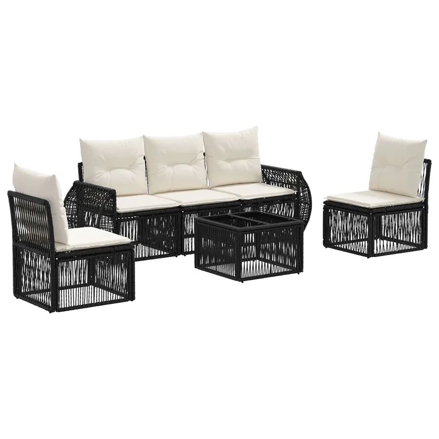 Ensemble de canapé de jardin 6 pcs Noir et blanc crème - 2