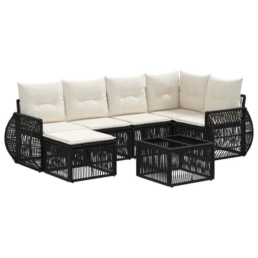 Ensemble de canapé de jardin 7 pcs Noir et blanc crème - 2