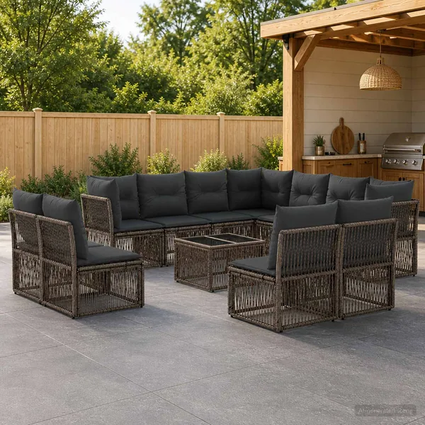 Ensemble de canapé de jardin 12 pcs Gris polyrotin