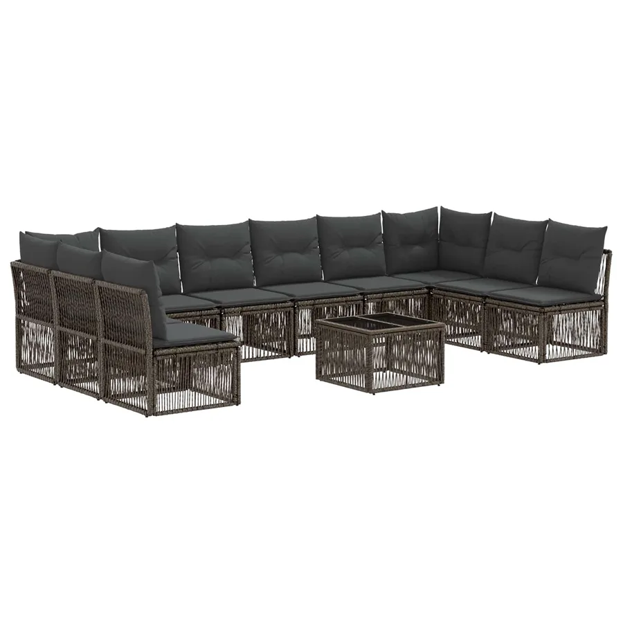 Ensemble de canapé de jardin 11 pcs Gris polyrotin - 2