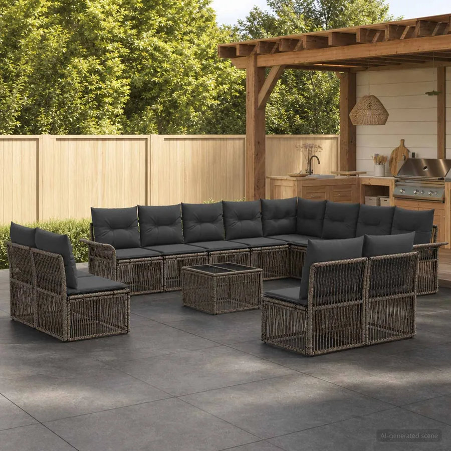 Ensemble de canapé de jardin 13 pcs Gris polyrotin