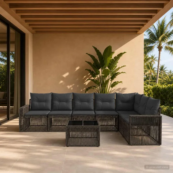 Ensemble de canapé de jardin 8 pcs Gris et Gris foncé polyrotin