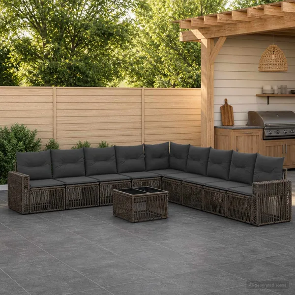 Ensemble de canapé de jardin 10 pcs Gris et Gris foncé