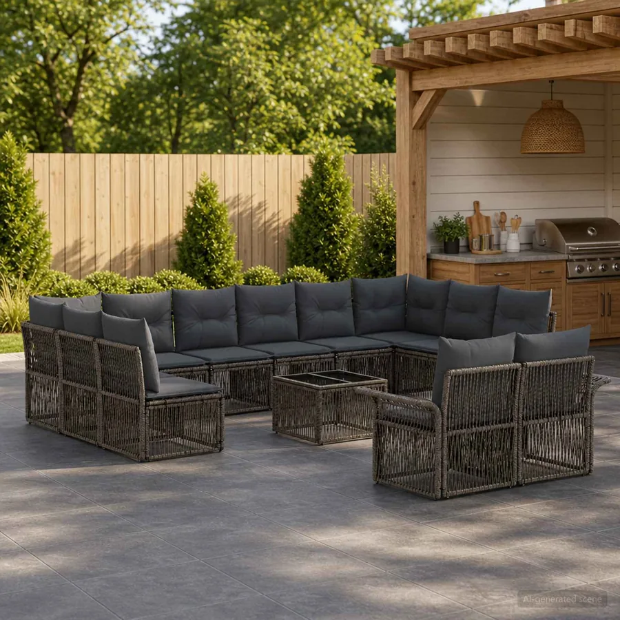 Ensemble de canapé de jardin 13 pcs Gris polyrotin