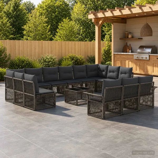 Ensemble de canapé de jardin 14 pcs Gris polyrotin