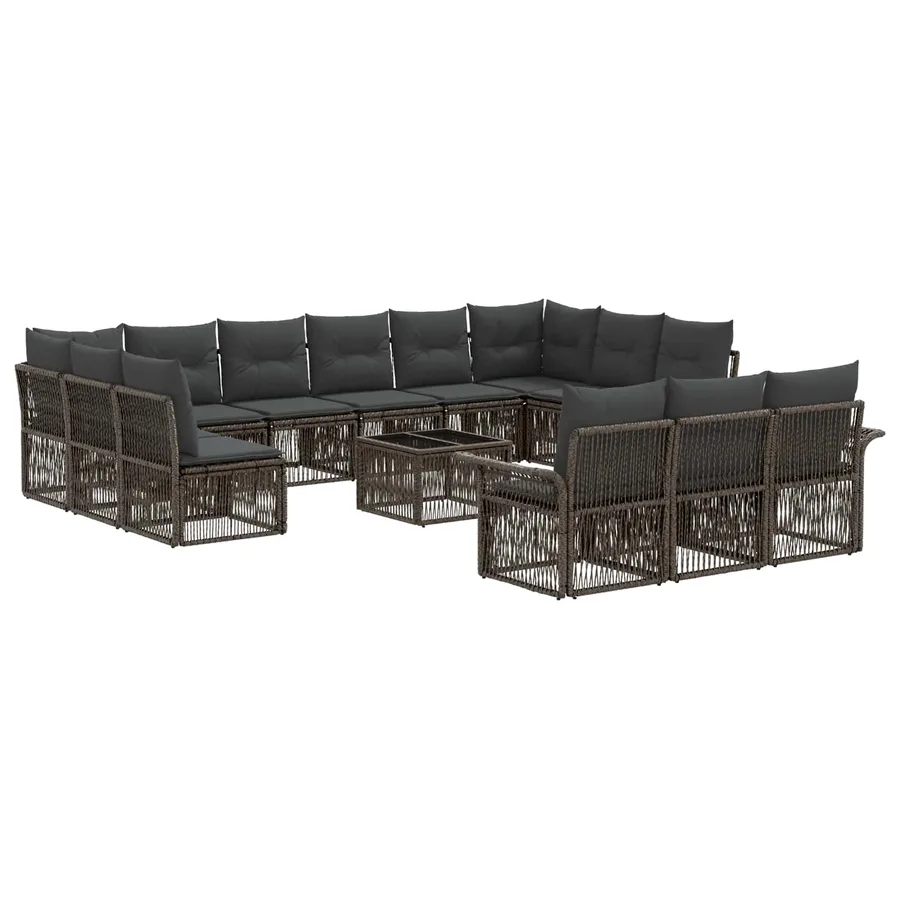 Ensemble de canapé de jardin 14 pcs Gris polyrotin - 2