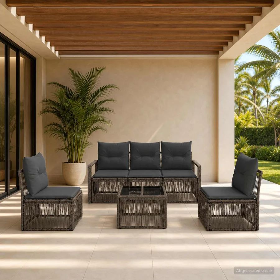 Ensemble de canapé de jardin 6 pcs Gris polyrotin