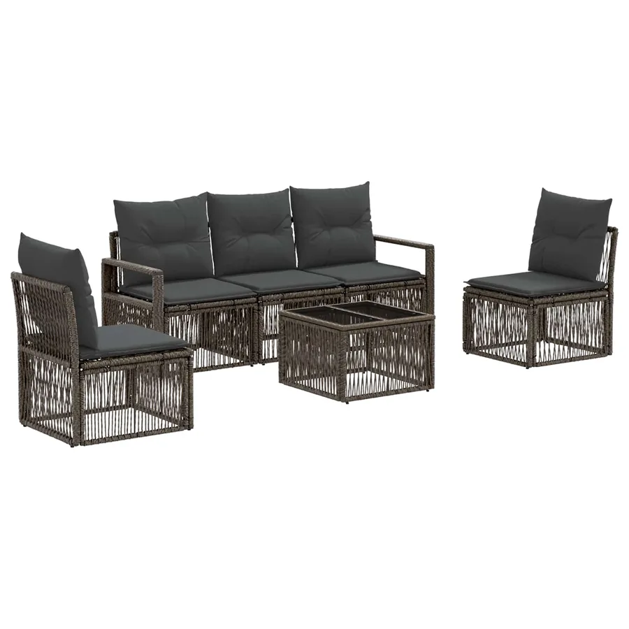 Ensemble de canapé de jardin 6 pcs Gris polyrotin - 2
