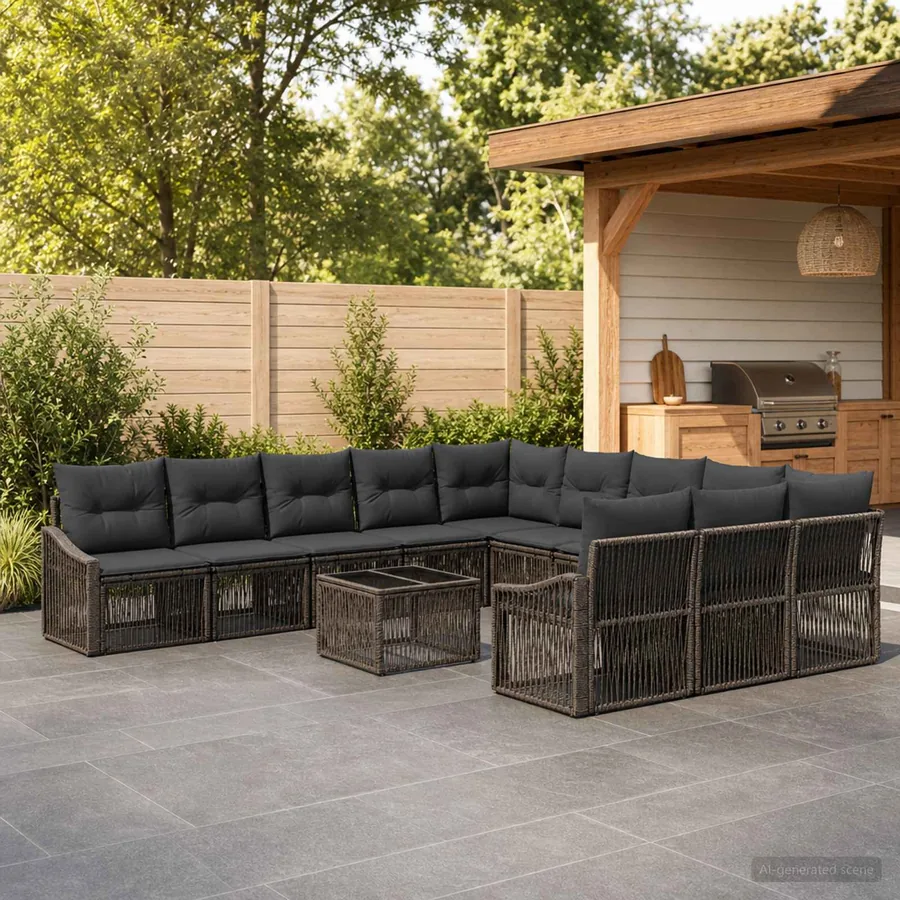 Ensemble de canapé de jardin 12 pcs Gris polyrotin