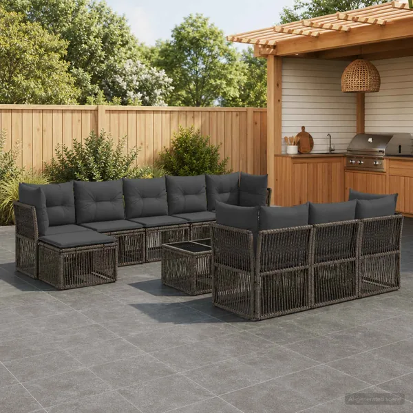 Ensemble de canapé de jardin 11 pcs Gris polyrotin