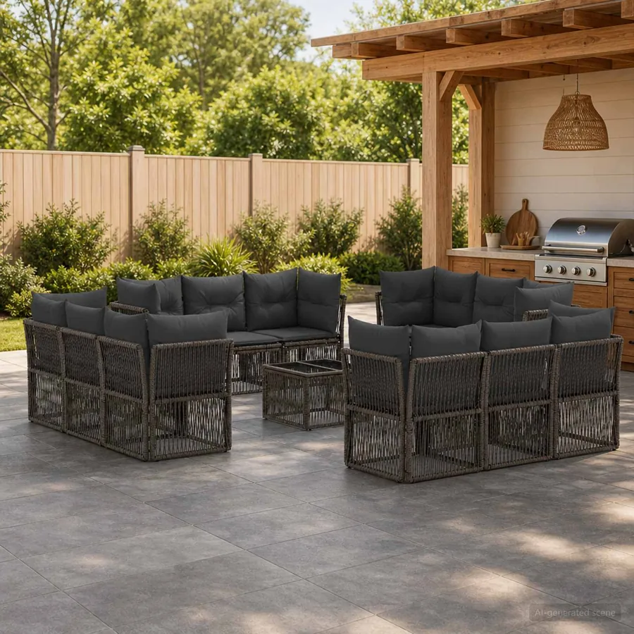 Ensemble de canapé de jardin 13 pcs Gris polyrotin