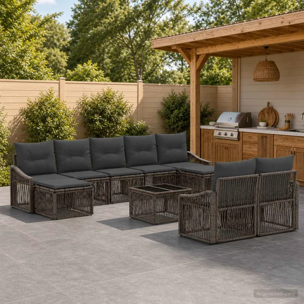 Ensemble de canapé de jardin 10 pcs Gris polyrotin