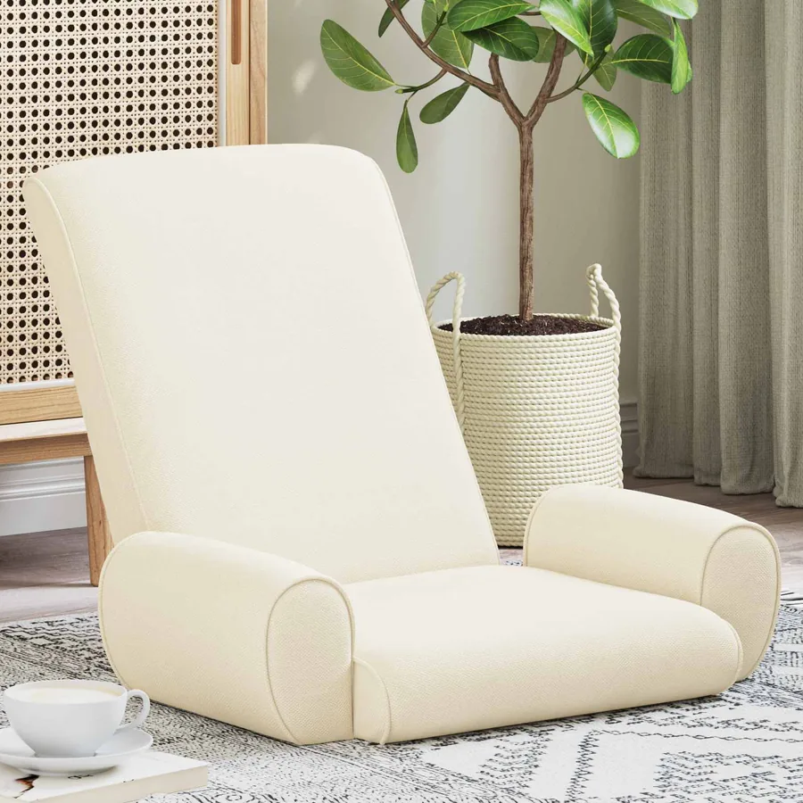 Fauteuil de sol ajustable Crème Velours grainé