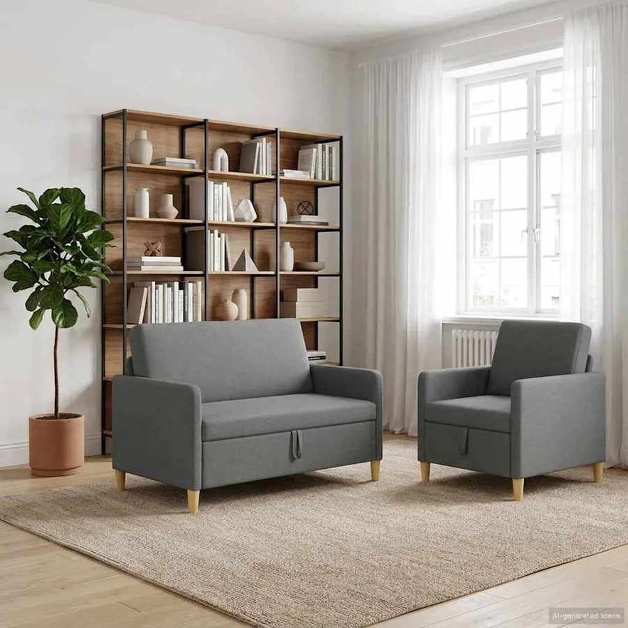 Canapé avec rangement 2 pcs Gris foncé Polyester
