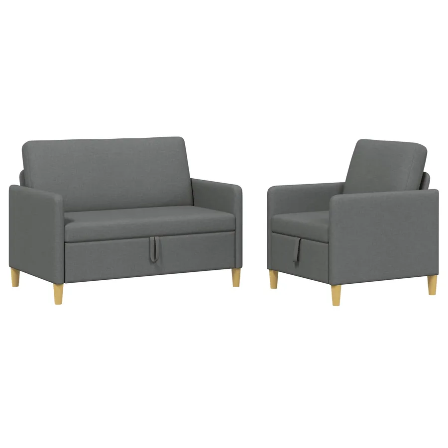 Canapé avec rangement 2 pcs Gris foncé Polyester - 2
