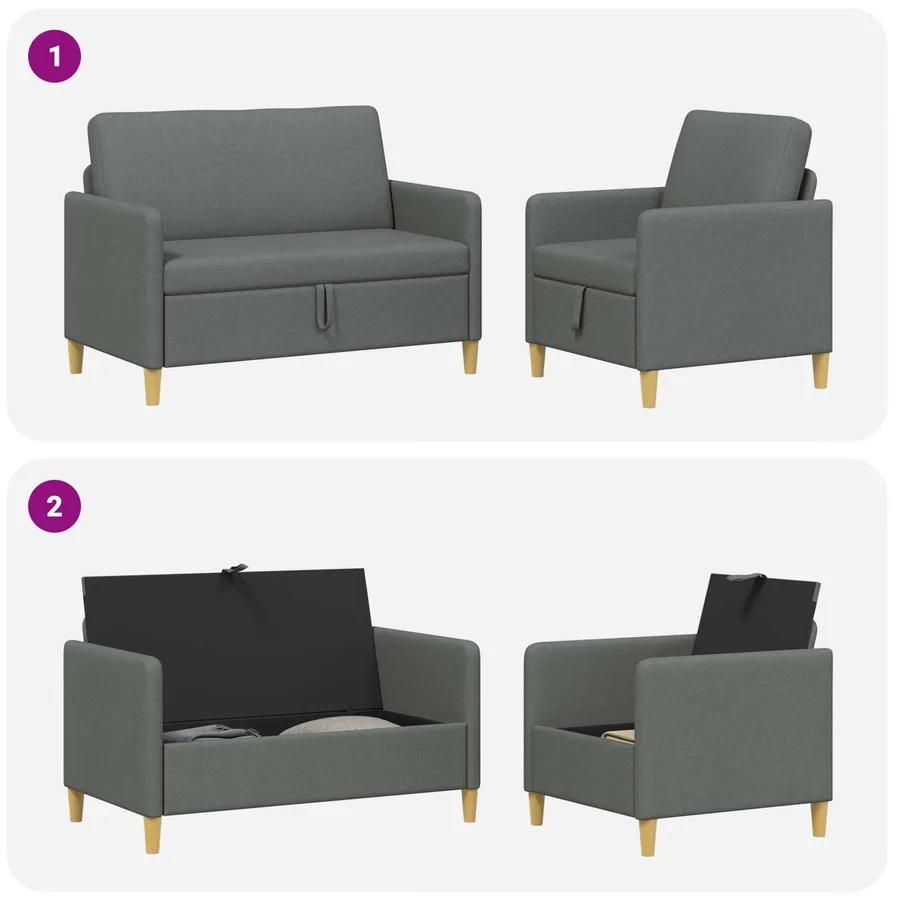 Canapé avec rangement 2 pcs Gris foncé Polyester - 7
