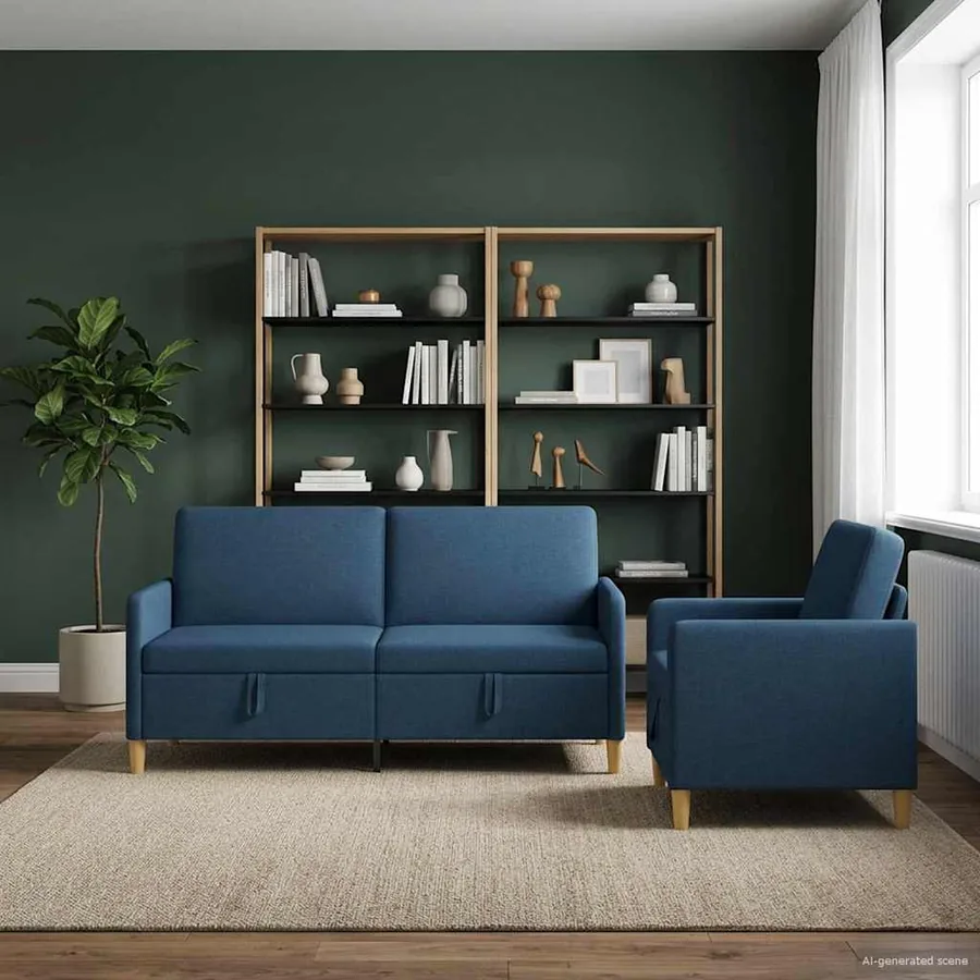 Canapé avec rangement 2 pcs Bleu Polyester