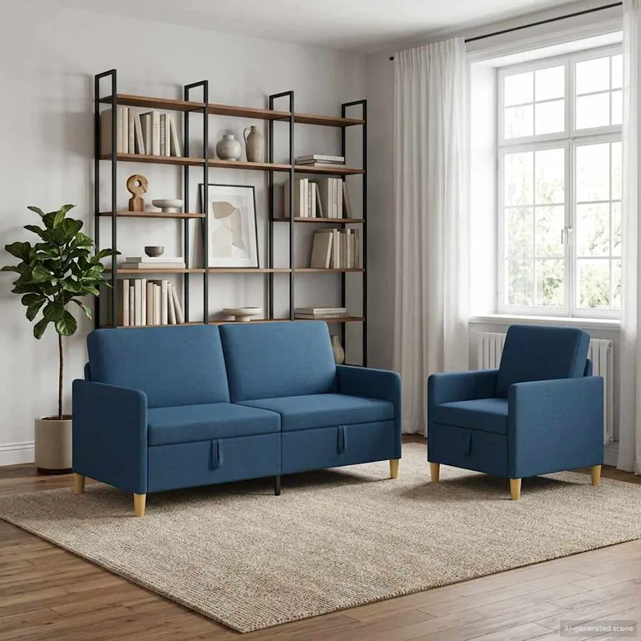Canapé avec rangement 2 pcs Bleu Polyester - 3