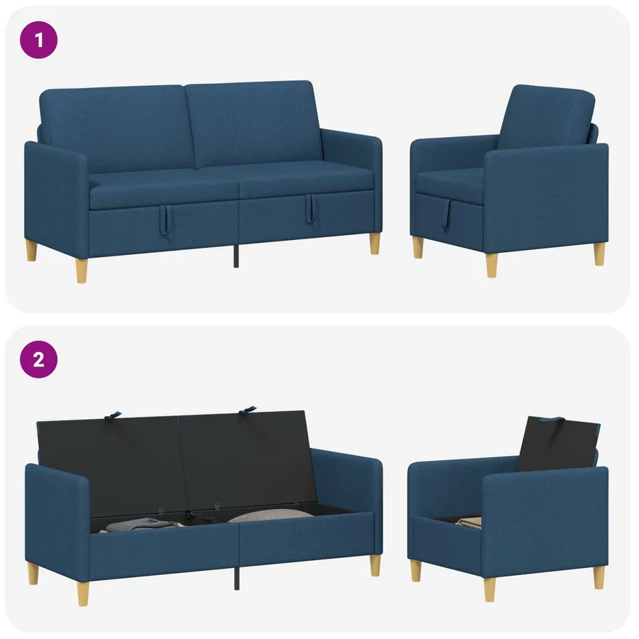 Canapé avec rangement 2 pcs Bleu Polyester - 4