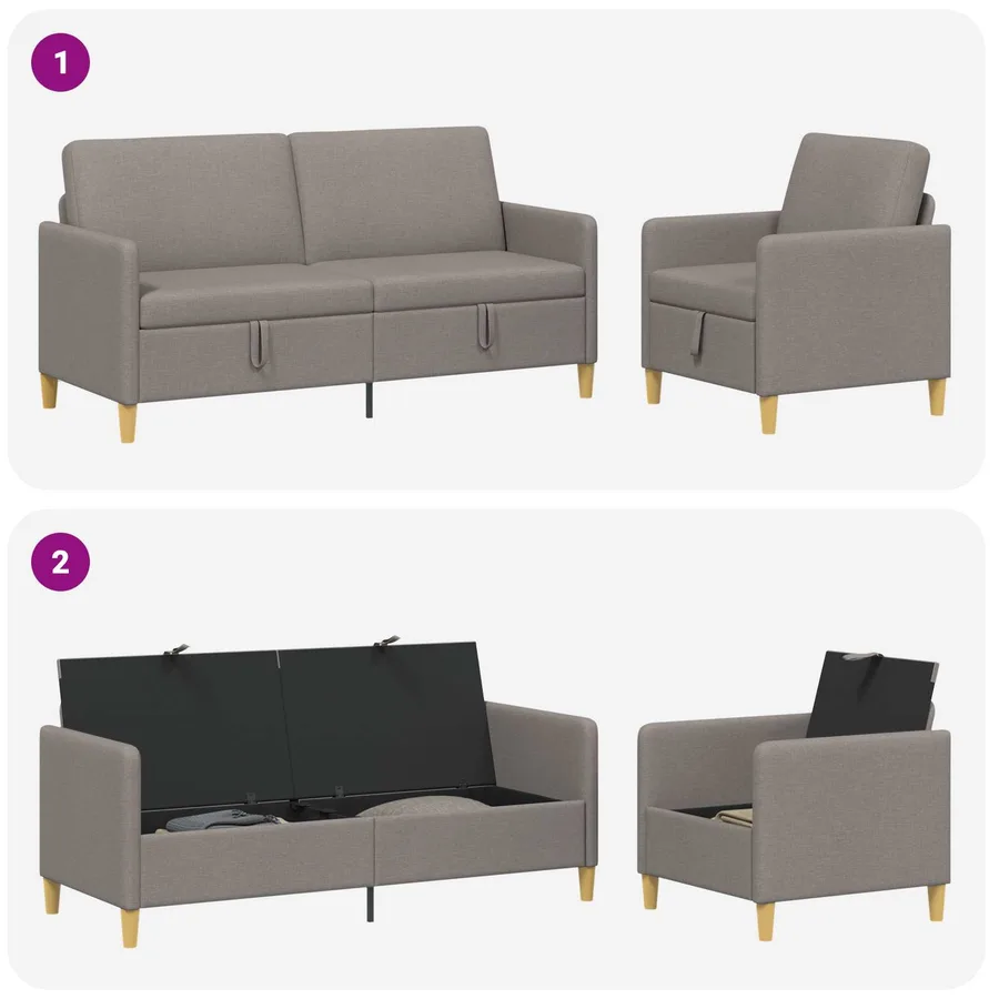 Canapé avec rangement 2 pcs Taupe Polyester - 4