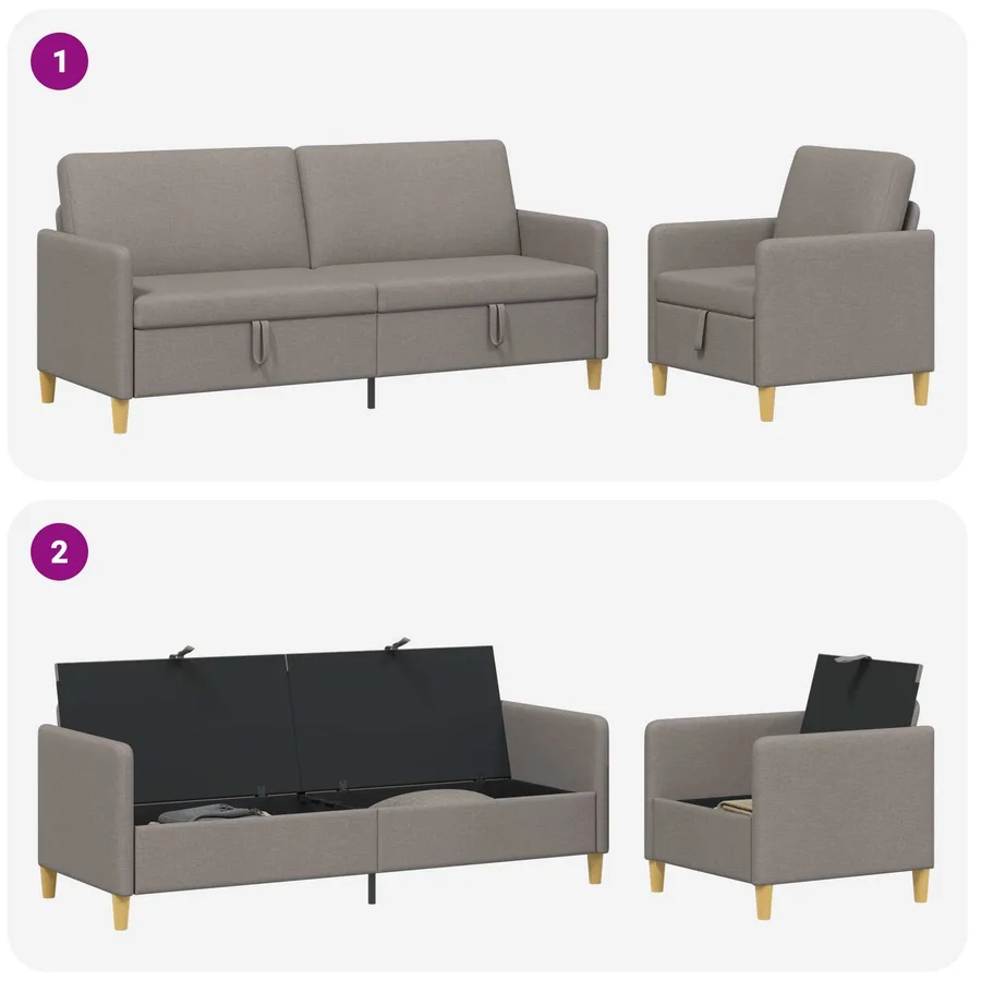 Canapé avec rangement 2 pcs Taupe Polyester - 4