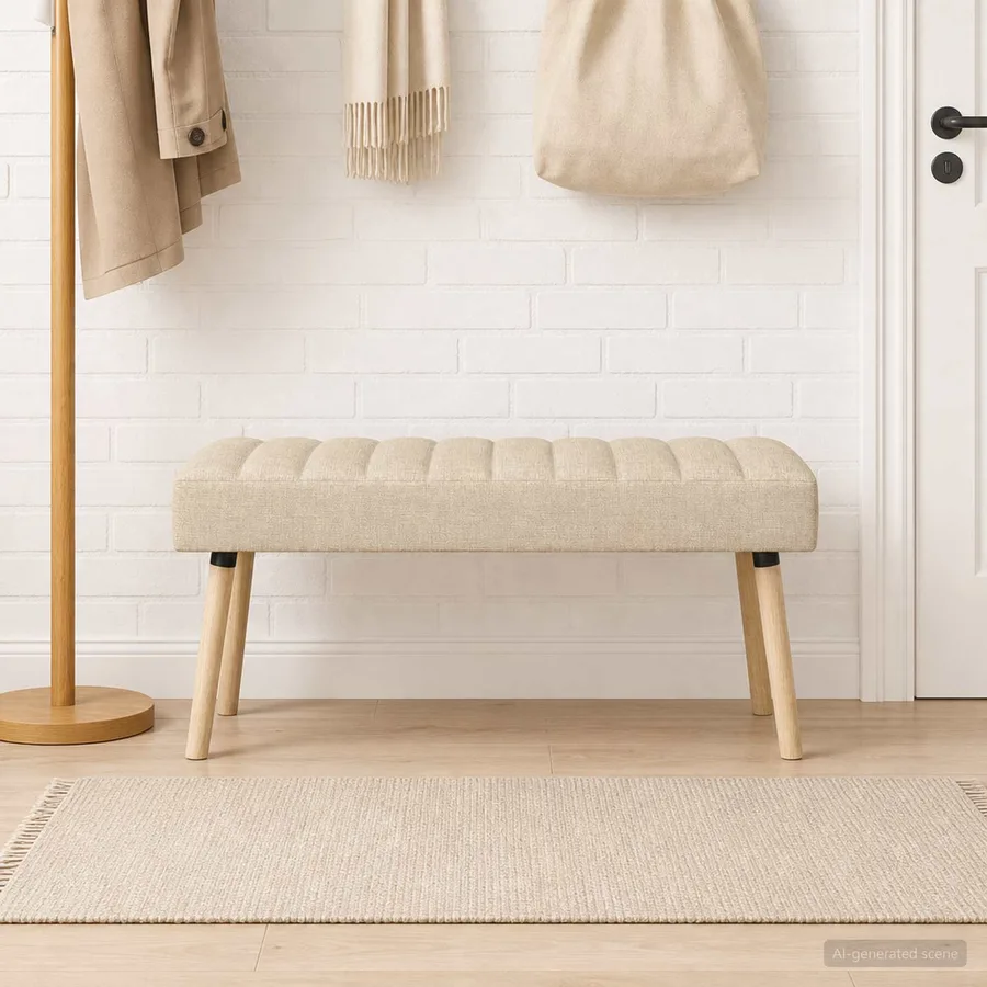Banc capitonné canal Crème 110 x 40 x 46 cm Tissu - 3