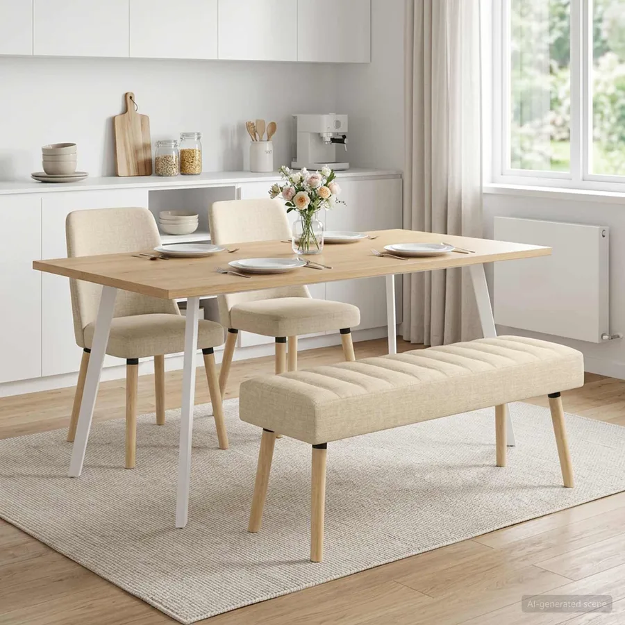 Banc capitonné canal Crème 110 x 40 x 46 cm Tissu - 4