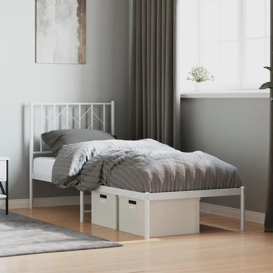 Cadre de lit métal sans matelas avec tête de lit blanc 75x190cm